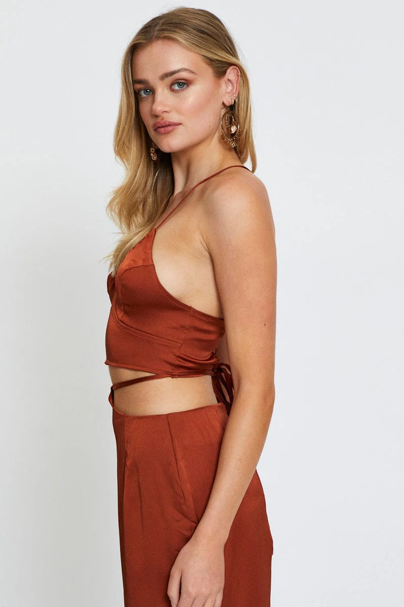 Brown Cami Top Halter Satin - Image 4