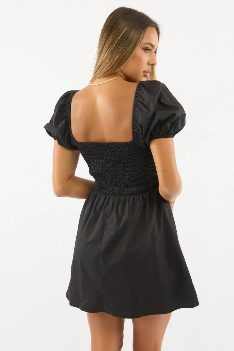 Black Mini Dress Ribbon Detail - Image 4