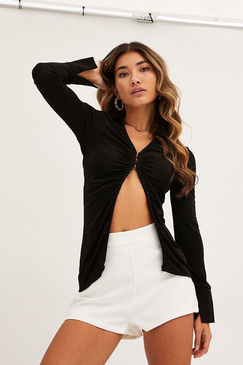 Black Slinky Jersey Long Sleeve Top - Image 3