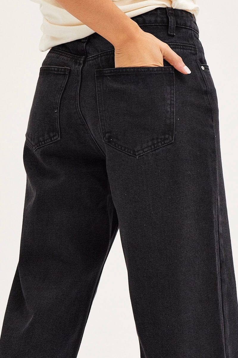 Black Unisex Straight Denim Jeans Mid Rise - Image 6