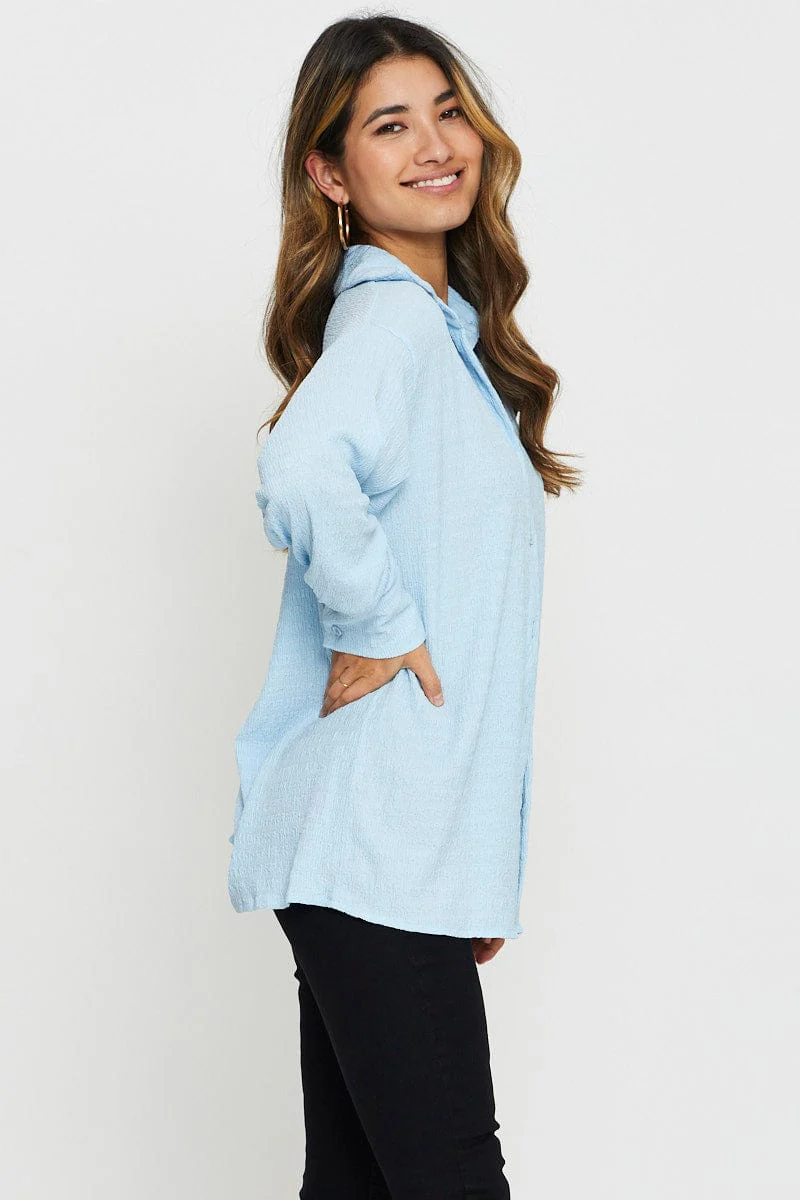 Blue Button Front Shirts Long Sleeve - Image 3