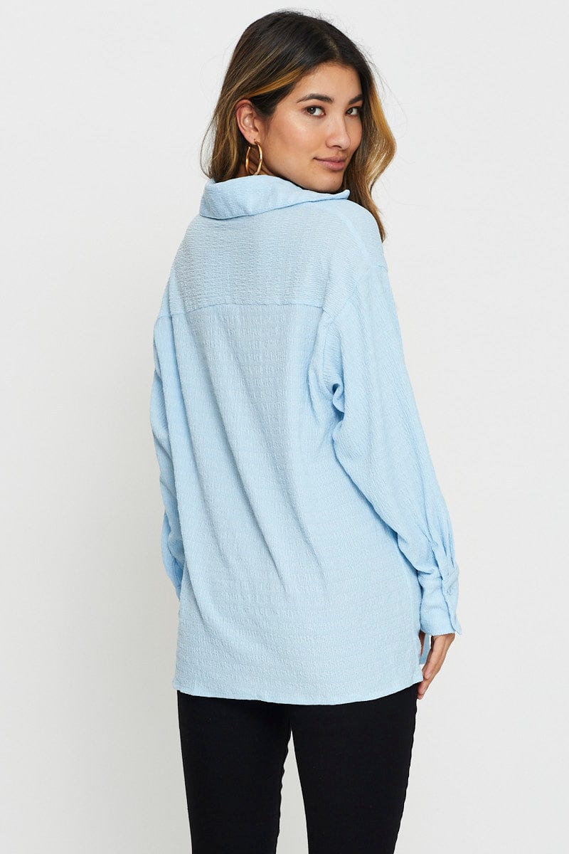 Blue Button Front Shirts Long Sleeve - Image 4