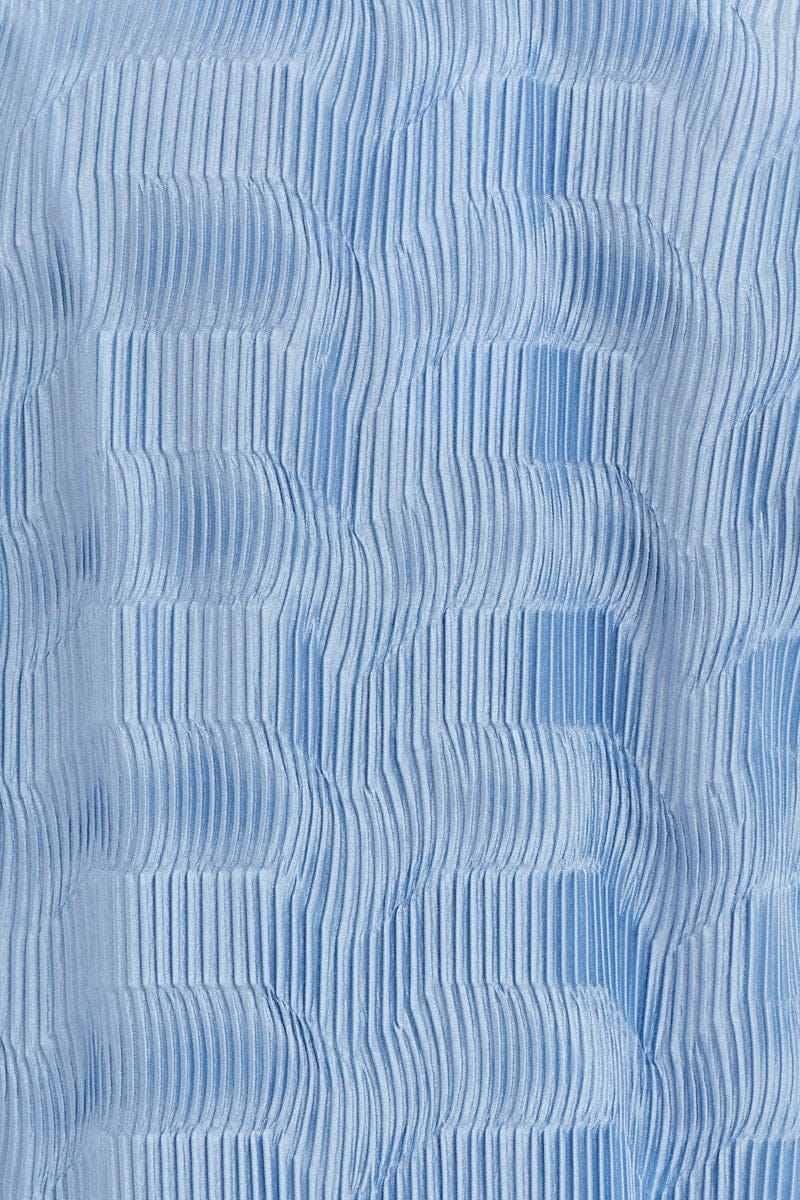 Blue Long Sleeve Plisse Shirt - Image 6