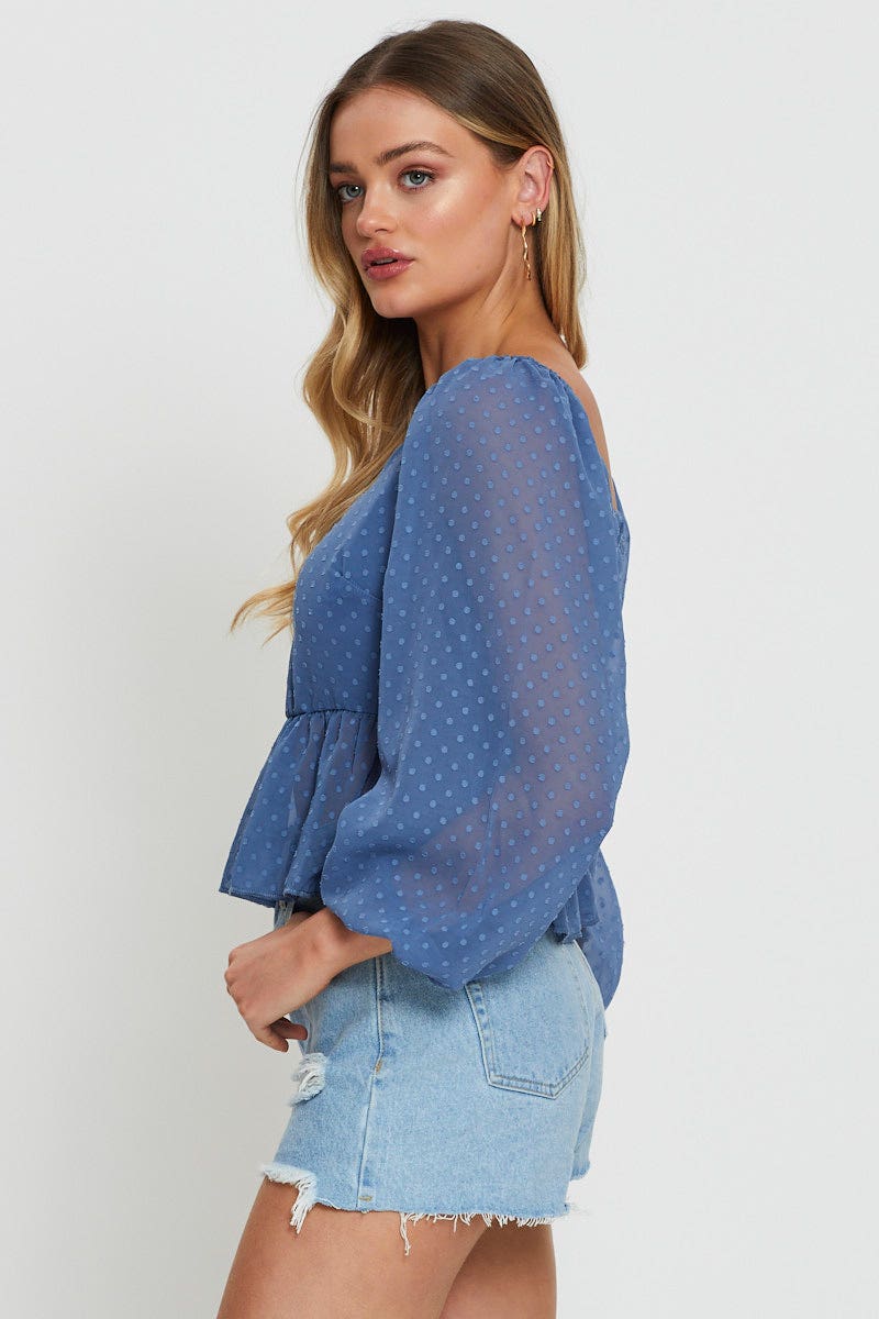 Blue Peplum Top Long Sleeve - Image 3