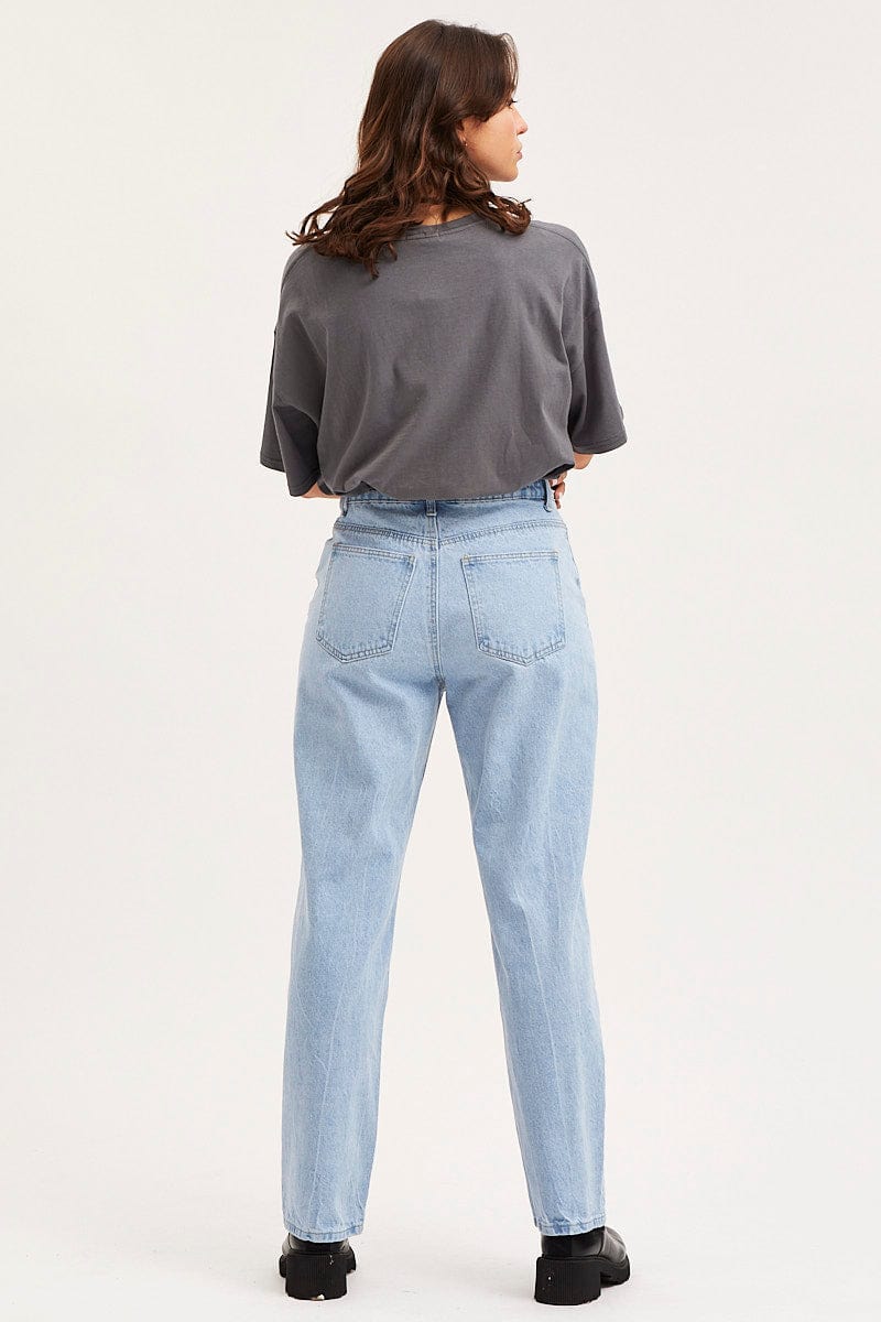 Blue Unisex Straight Denim Jeans Mid Rise - Image 5