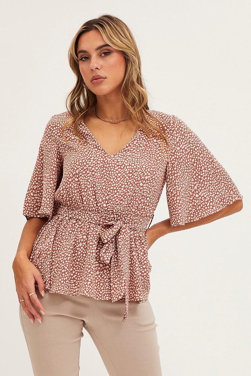 Geo Print Bell Sleeve Top - Image 3