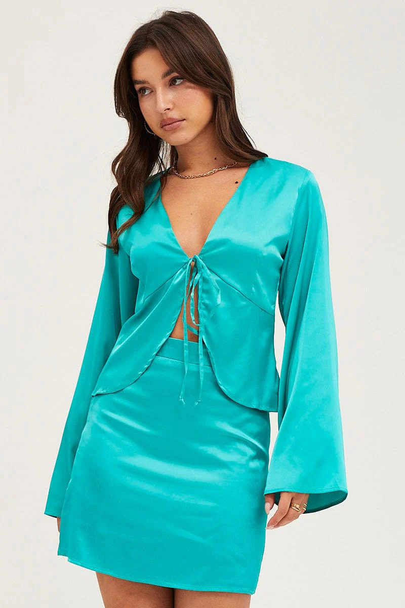 Green Satin Jacket Long Sleeve - Image 3