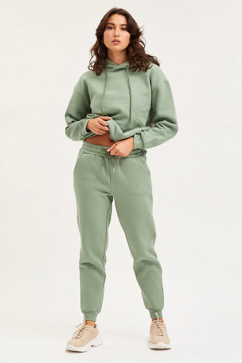 Green Track Pants High Rise Unisex - Image 3