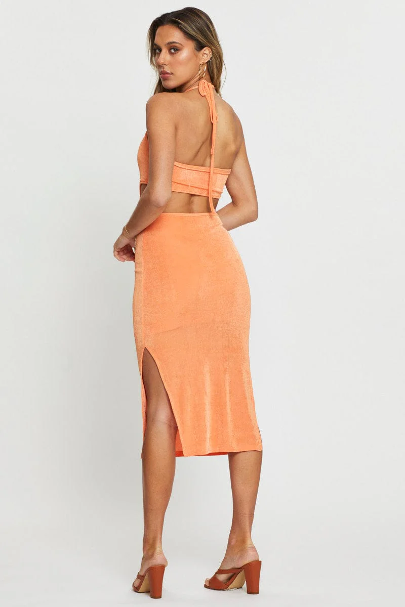 Orange Midi Dress Halter Neck - Image 5