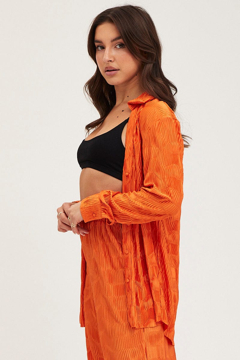 Orange Plisse Shirts Long Sleeve - Image 4