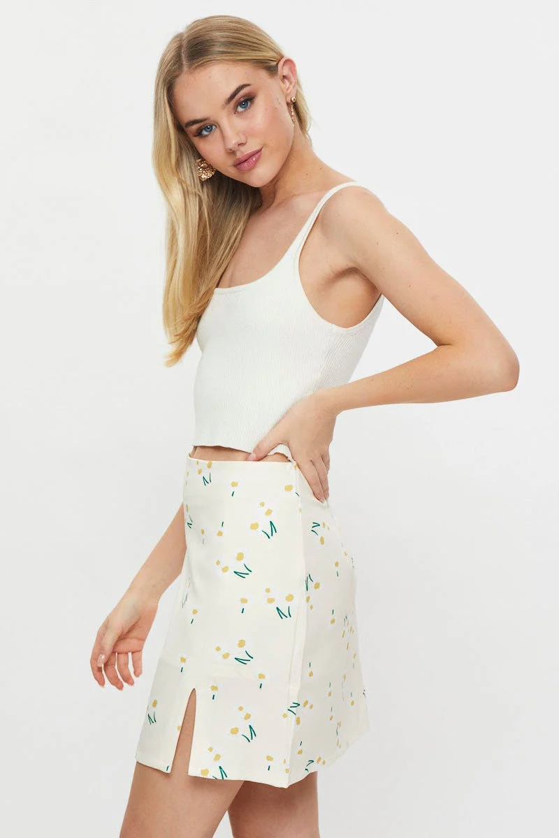 Print Front Split Mini Skirt - Image 10