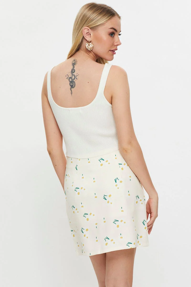 Print Front Split Mini Skirt - Image 11