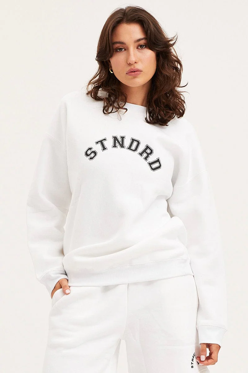 White Unisex Sweatshirts Oversized Crew Neck - Image 3