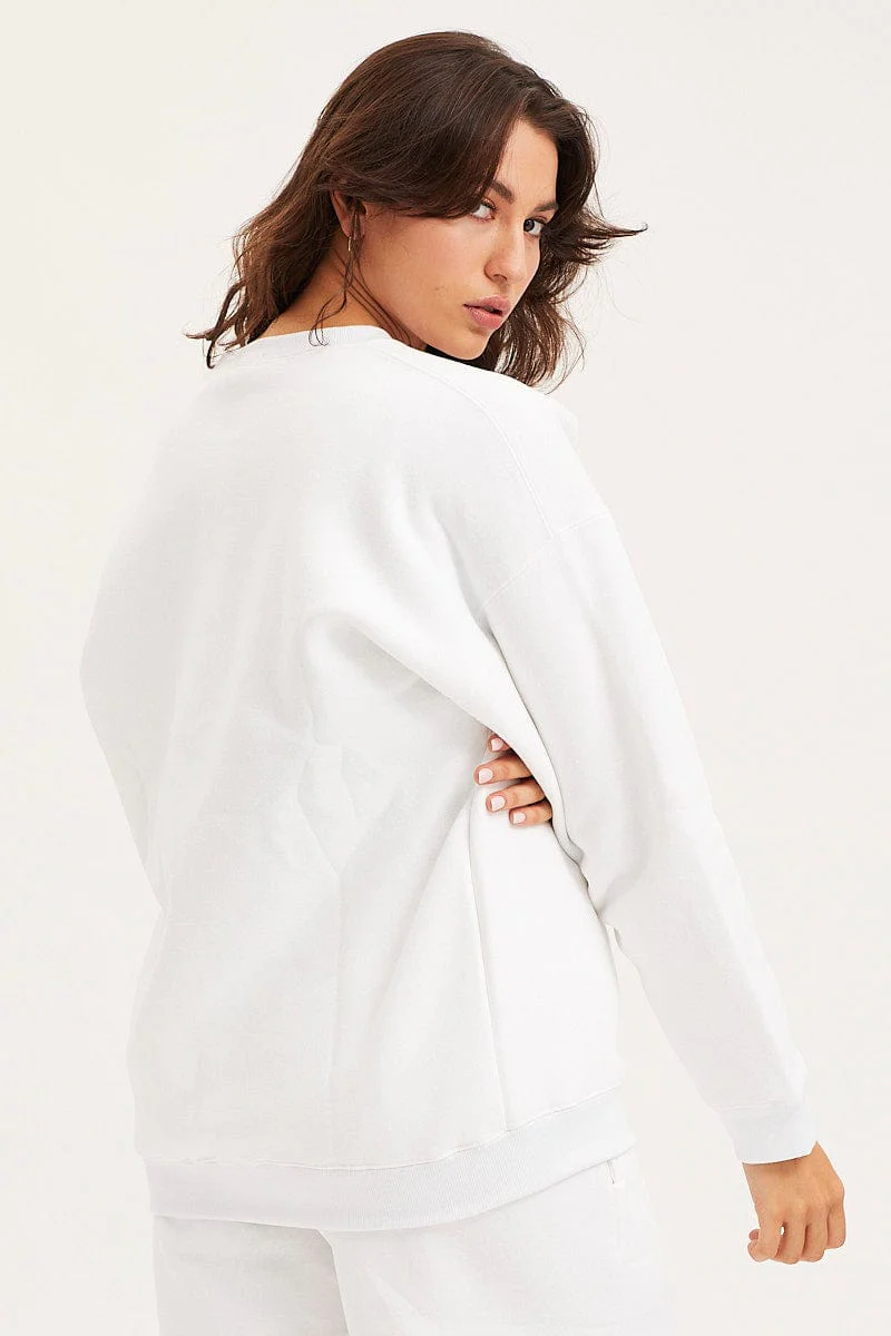 White Unisex Sweatshirts Oversized Crew Neck - Image 5